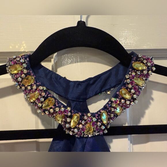 Wow! Prom & Pageant 100% Silk Formal Dress Sleeveless Gold Blue Y2K Size 4 - Picture 5 of 8